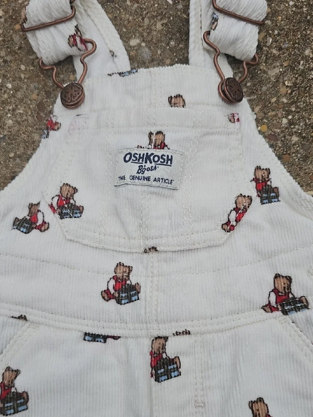 OshKosh B'gosh Cream Corduroy Teddy Bear Overalls 3m Baby Outfit